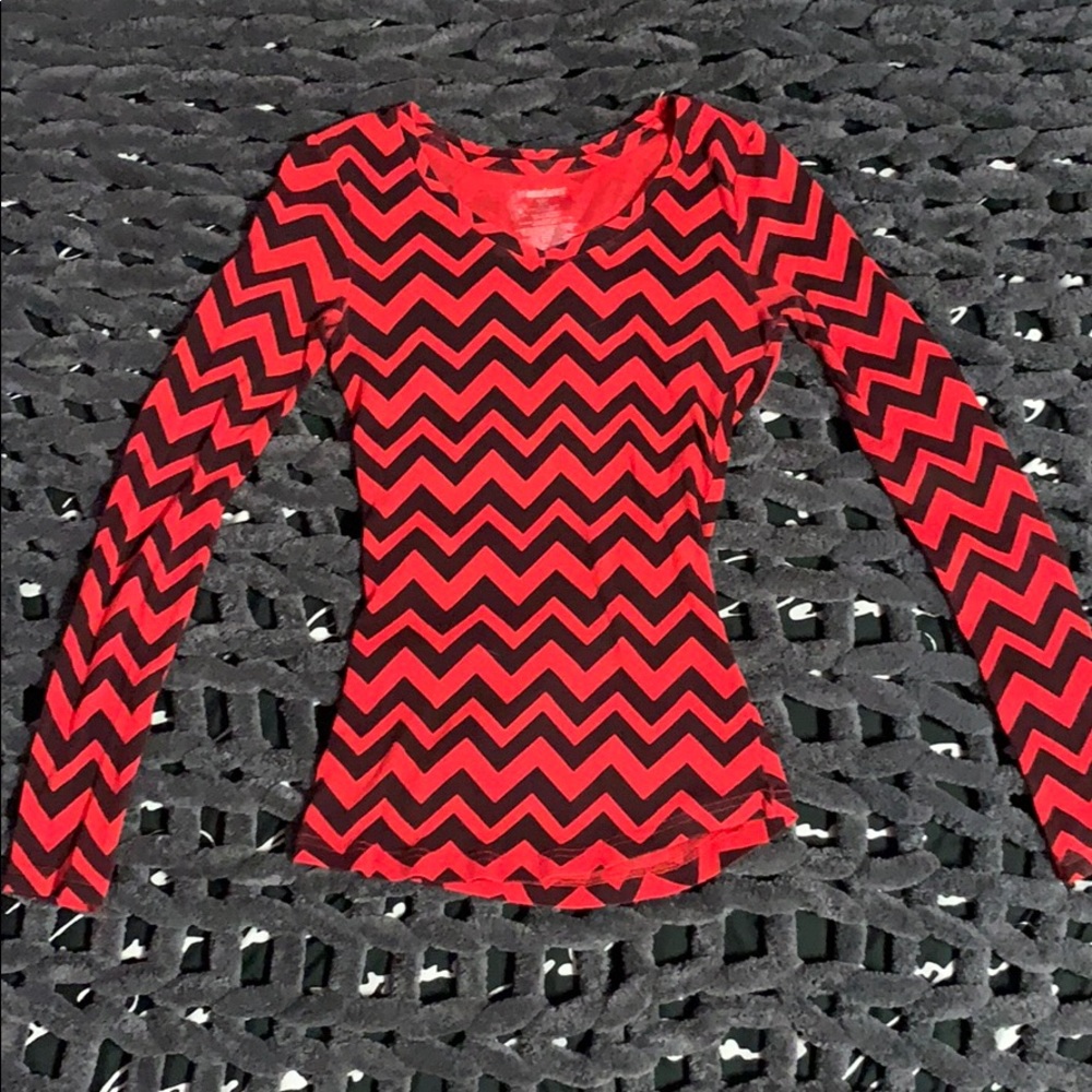 Red and Black Striped Long-Sleeve T-Shirt